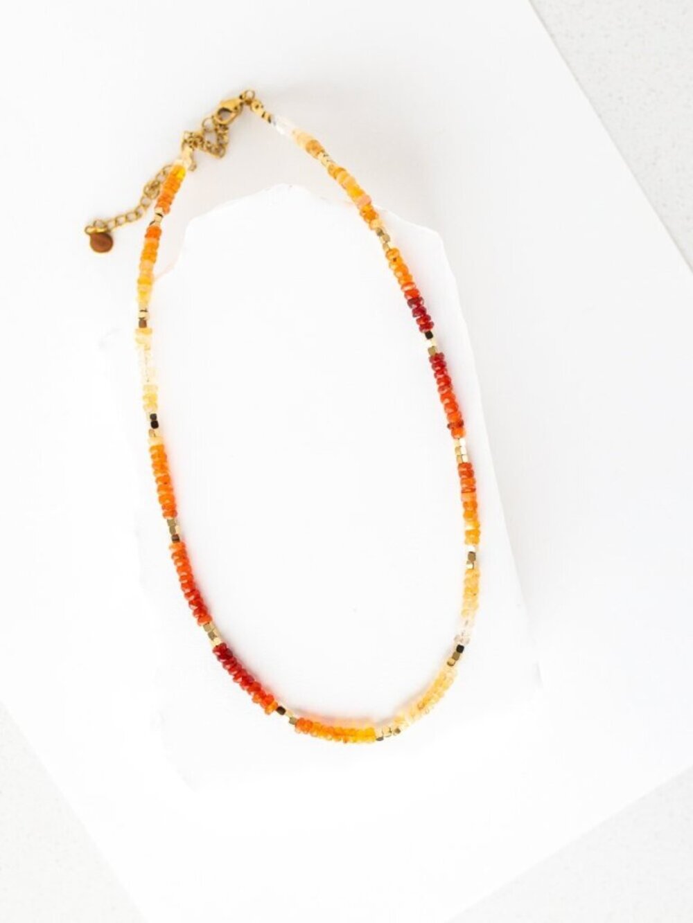 Opal Necklace Gold Beaded Waterproof Mexican Fire Opal Jewelry October Birthday - Picture 7 of 13